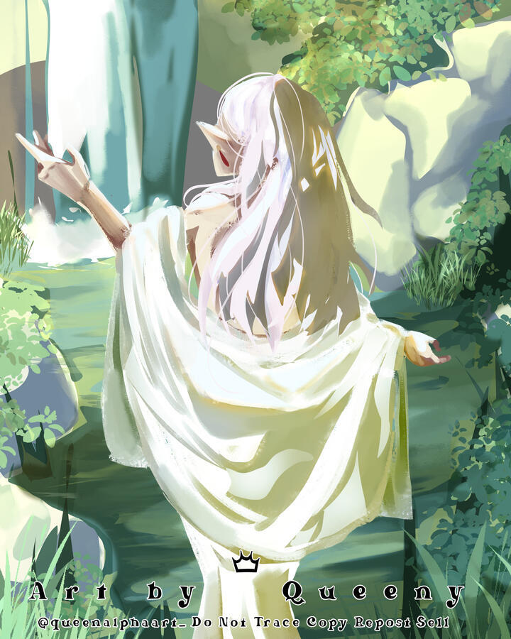 Half Body - Colored Sketch - Background - Frieren
